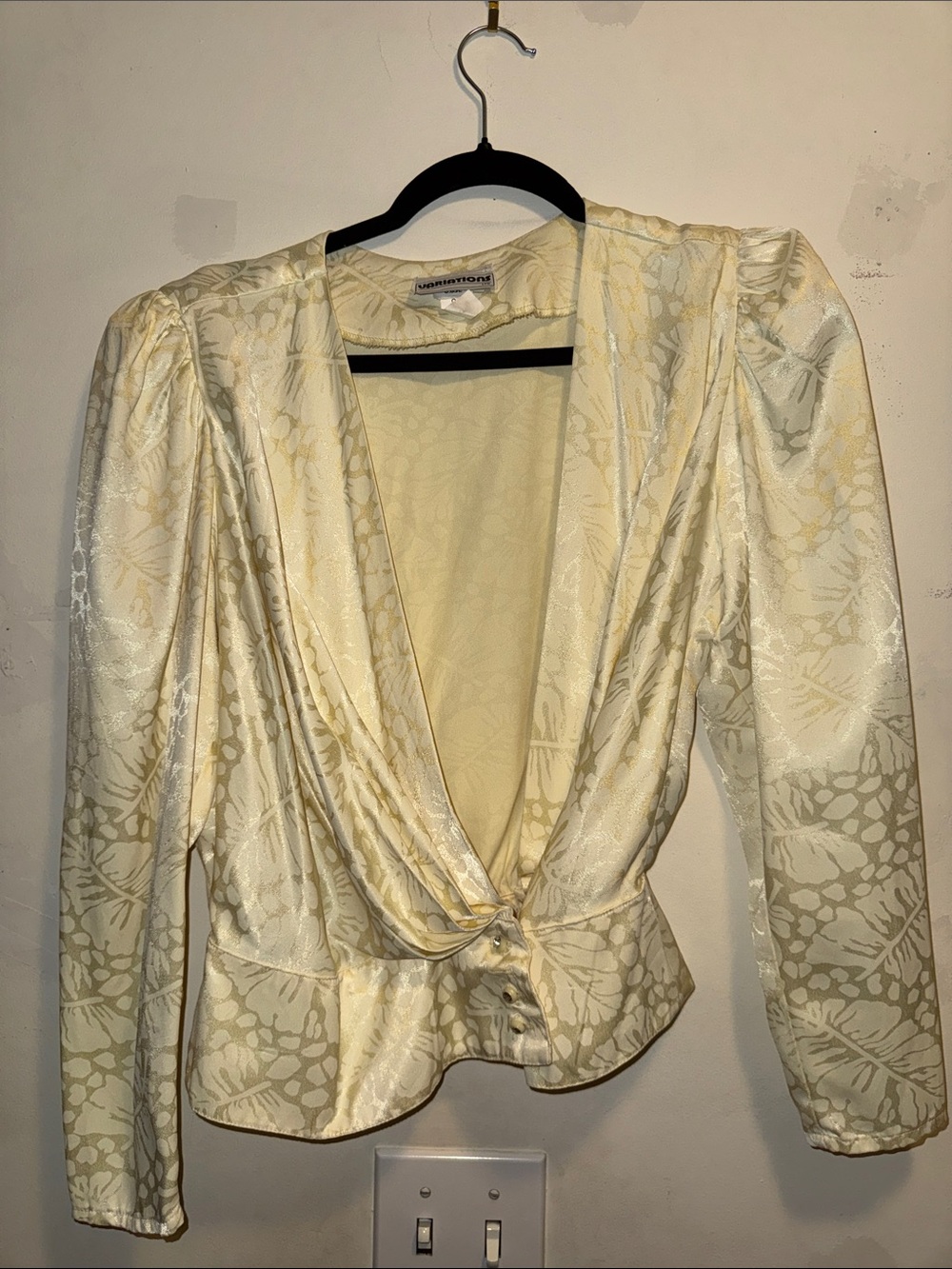 Vintage Cream Floral Satin Draped Blouse